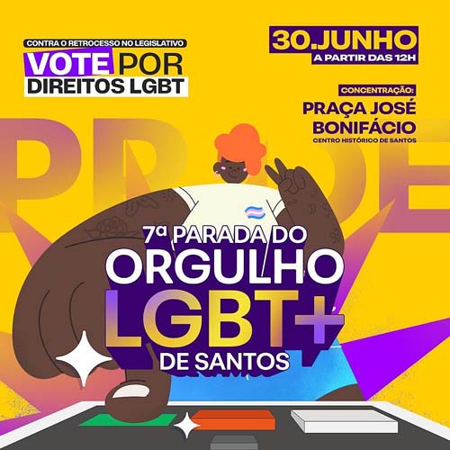 7ª Parada do Orgulho LGBT+ de Santos cobra voto em políticos progressistas